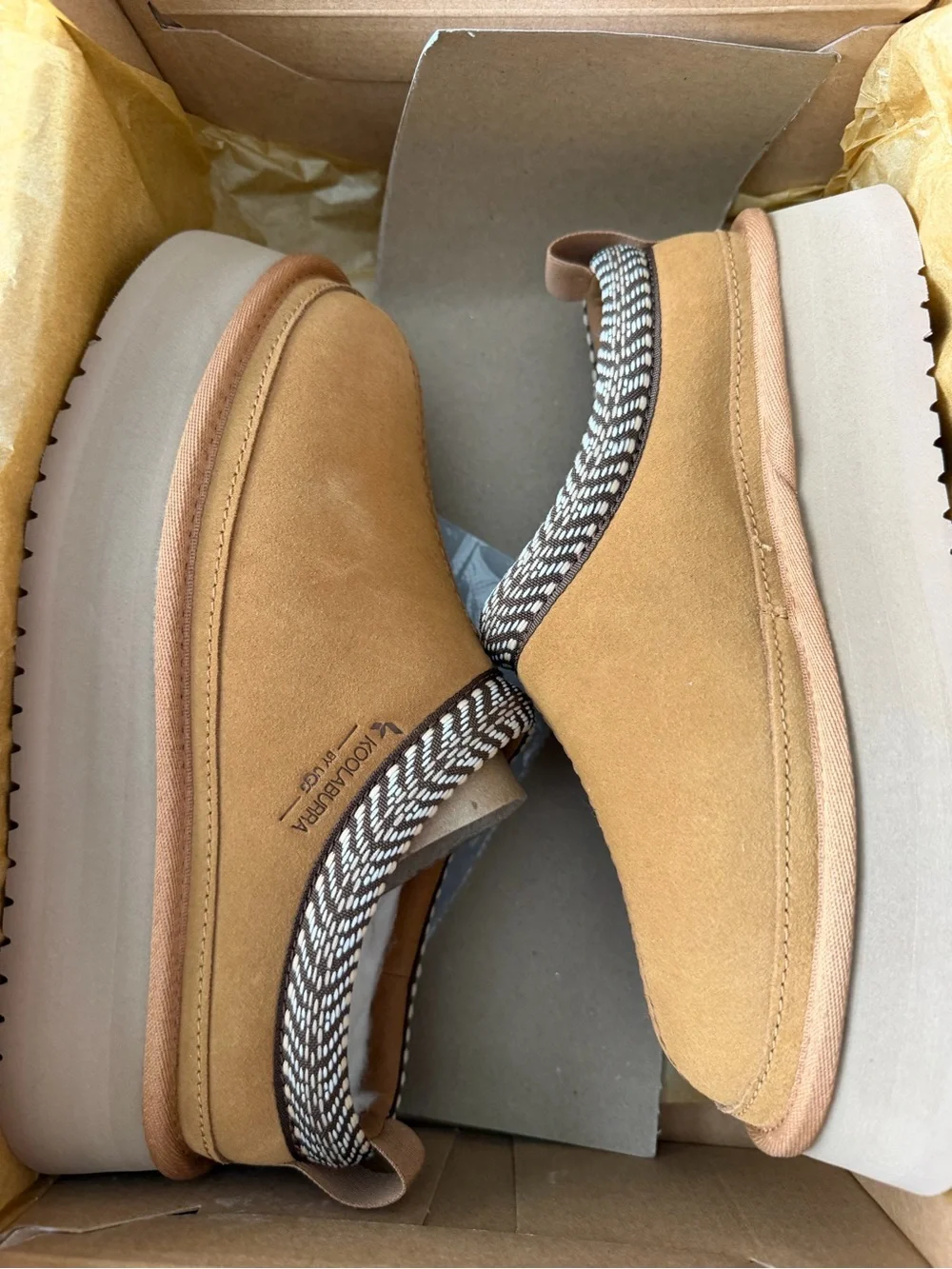 Koolaburra Chestnut Suede Platform Mule with Woven Trim New!